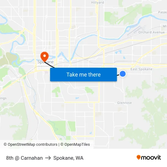 8th @ Carnahan to Spokane, WA map
