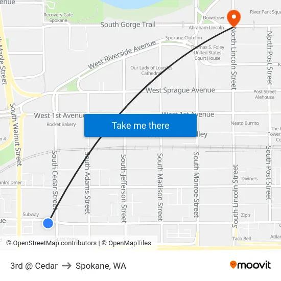 3rd @ Cedar to Spokane, WA map