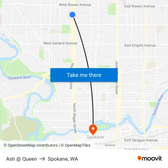 Ash @ Queen to Spokane, WA map