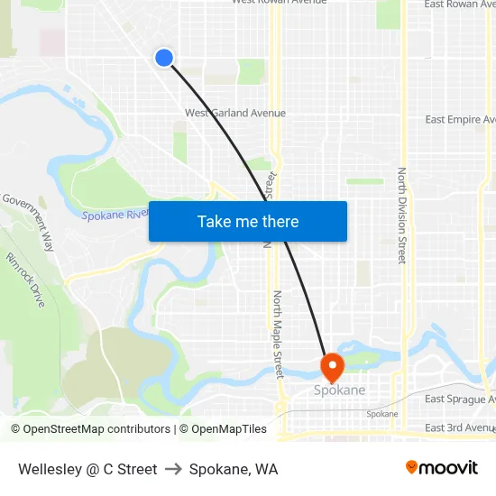 Wellesley @ C Street to Spokane, WA map