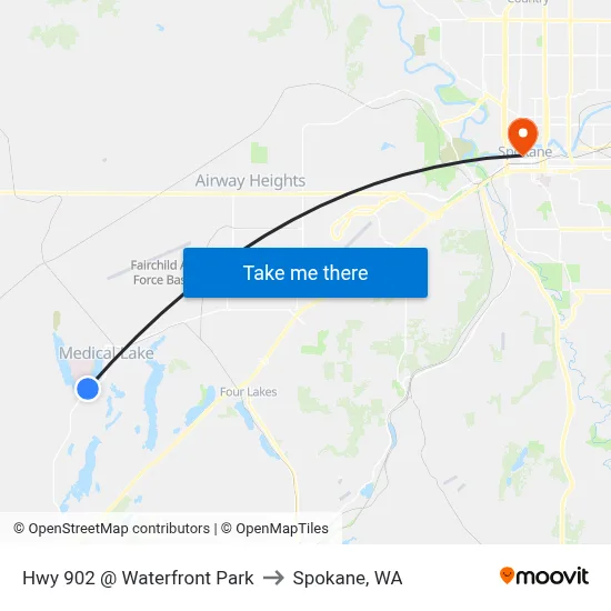 Hwy 902 @ Waterfront Park to Spokane, WA map