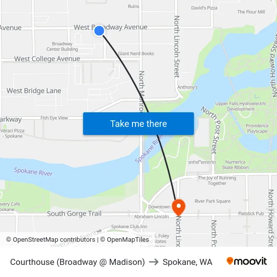 Courthouse (Broadway @ Madison) to Spokane, WA map