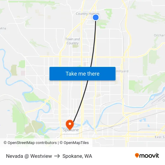Nevada @ Westview to Spokane, WA map