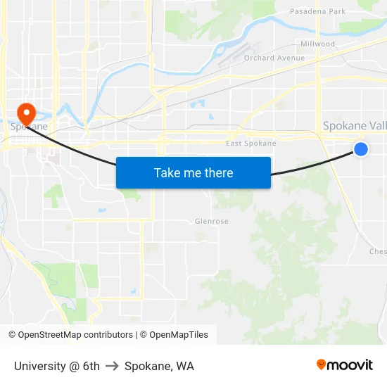 University @ 6th to Spokane, WA map