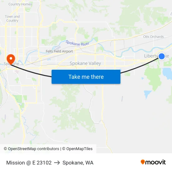 Mission @ E 23102 to Spokane, WA map