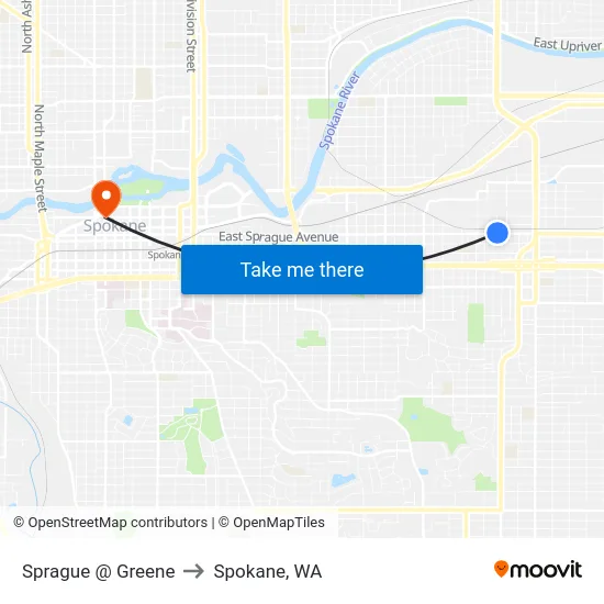 Sprague @ Greene to Spokane, WA map