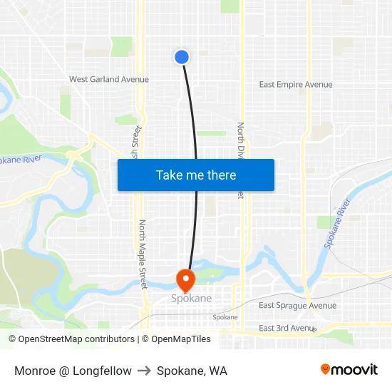 Monroe @ Longfellow to Spokane, WA map