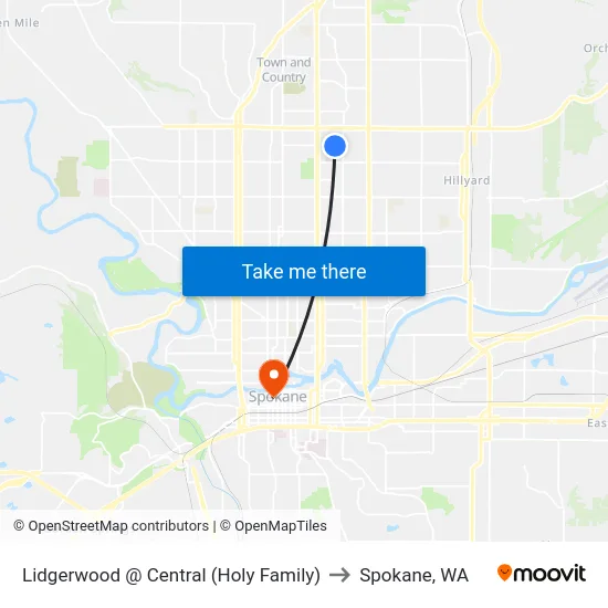 Lidgerwood @ Central (Holy Family) to Spokane, WA map