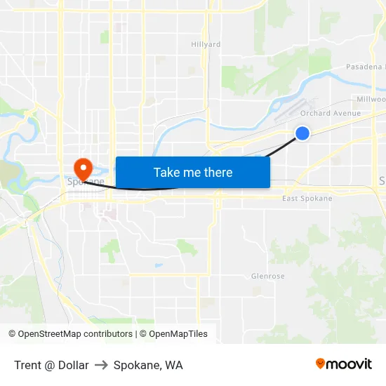 Trent @ Dollar to Spokane, WA map