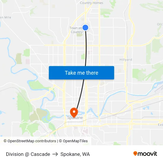 Division @ Cascade to Spokane, WA map