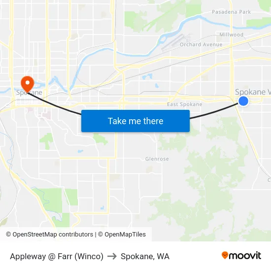 Appleway @ Farr (Winco) to Spokane, WA map
