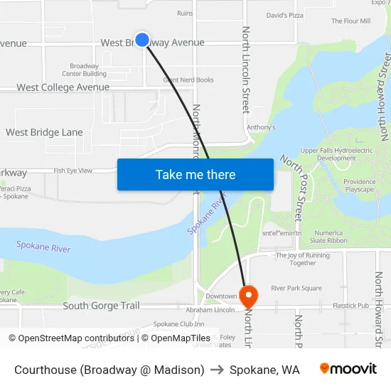 Courthouse (Broadway @ Madison) to Spokane, WA map