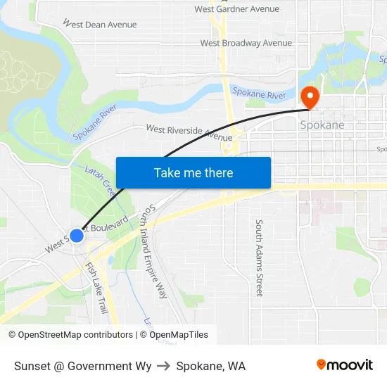 Sunset @ Government Wy to Spokane, WA map