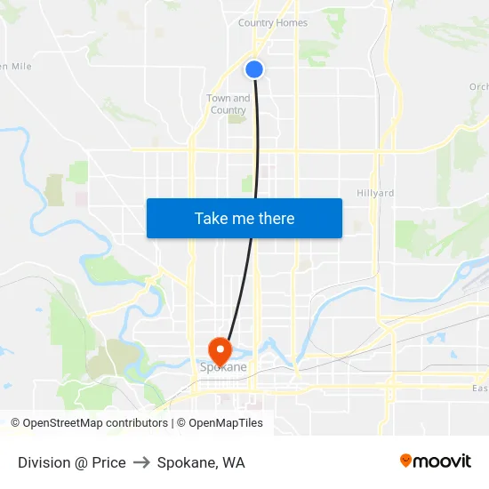 Division @ Price to Spokane, WA map