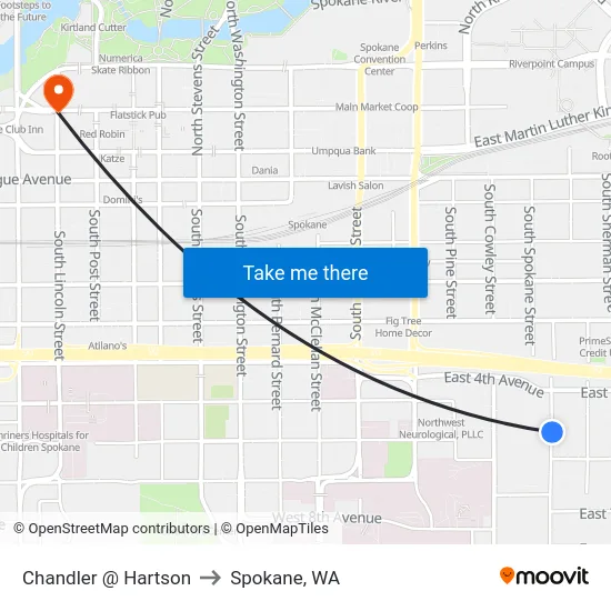 Chandler @ Hartson to Spokane, WA map