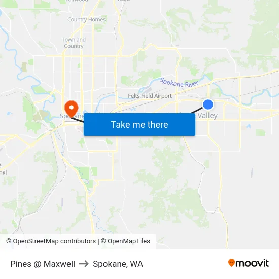 Pines @ Maxwell to Spokane, WA map