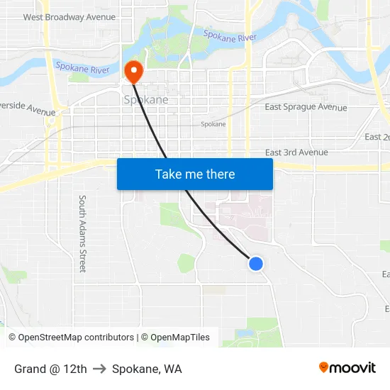 Grand @ 12th to Spokane, WA map