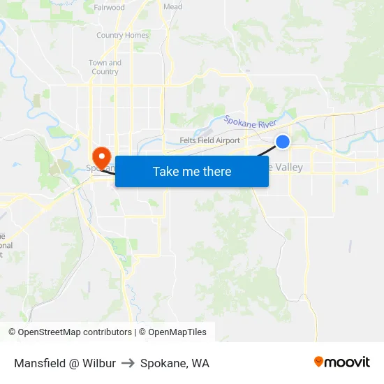 Mansfield @ Wilbur to Spokane, WA map