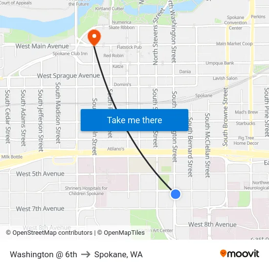 Washington @ 6th to Spokane, WA map