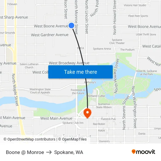 Boone @ Monroe to Spokane, WA map
