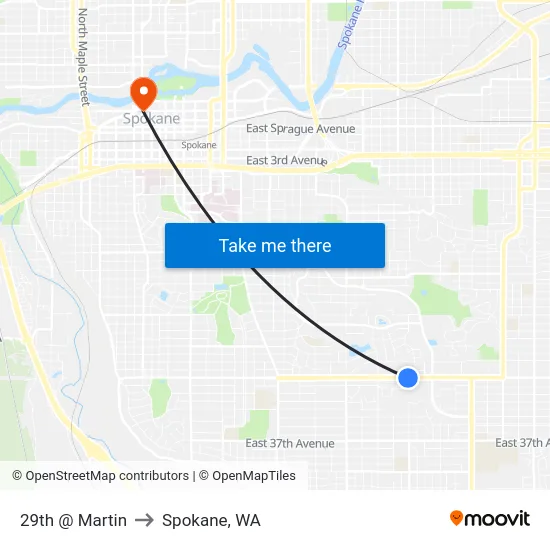29th @ Martin to Spokane, WA map
