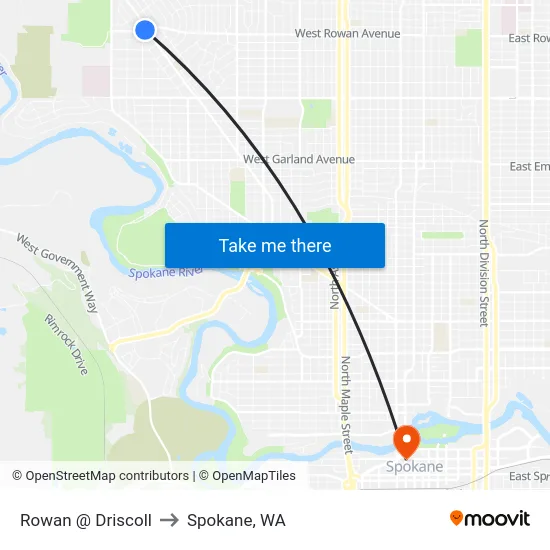 Rowan @ Driscoll to Spokane, WA map