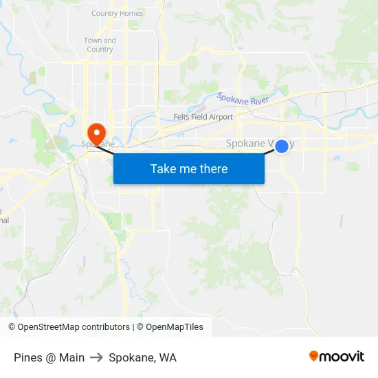 Pines @ Main to Spokane, WA map