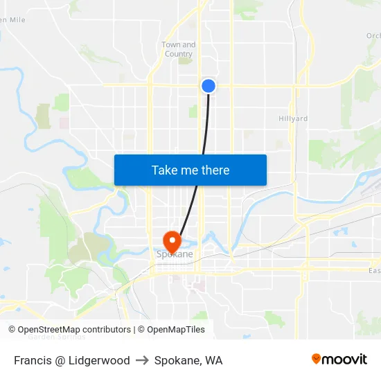Francis @ Lidgerwood to Spokane, WA map