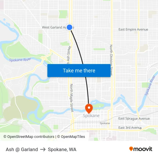 Ash @ Garland to Spokane, WA map