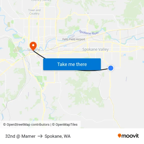 32nd @ Mamer to Spokane, WA map