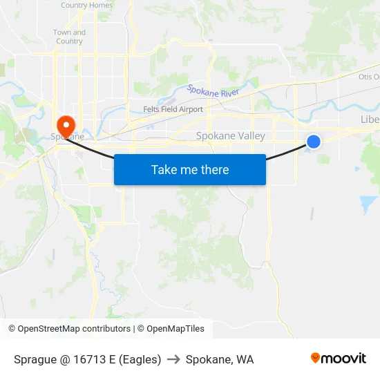 Sprague @ 16713 E (Eagles) to Spokane, WA map