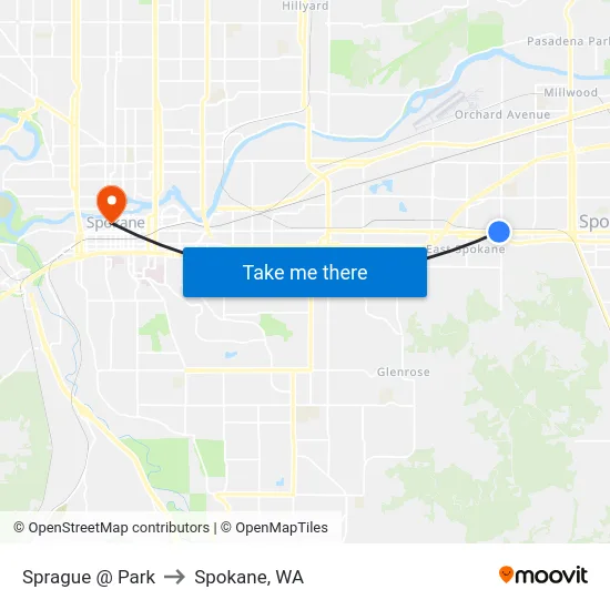 Sprague @ Park to Spokane, WA map