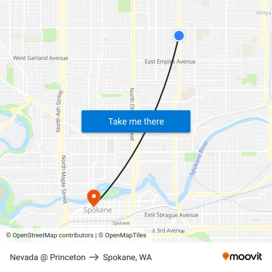 Nevada @ Princeton to Spokane, WA map