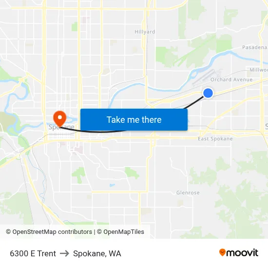 6300 E Trent to Spokane, WA map