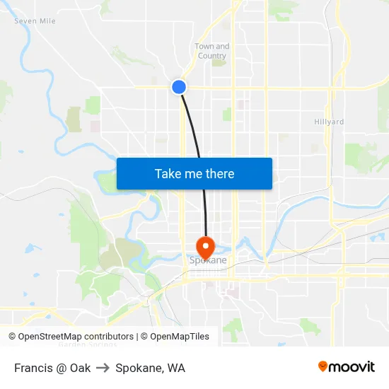 Francis @ Oak to Spokane, WA map