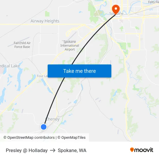 Presley @ Holladay to Spokane, WA map
