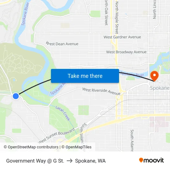 Government Way @ G St. to Spokane, WA map