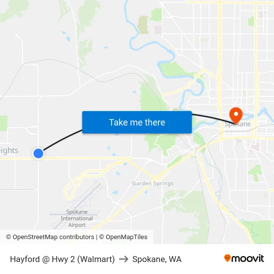 Hayford @ Hwy 2 (Walmart) to Spokane, WA map