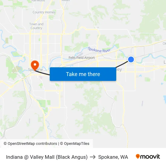 Indiana @ Valley Mall (Black Angus) to Spokane, WA map