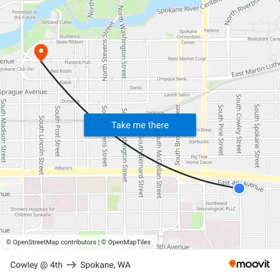 Cowley @ 4th to Spokane, WA map