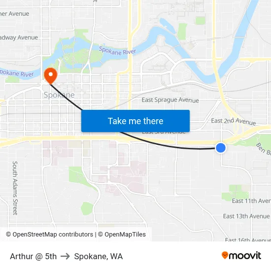 Arthur @ 5th to Spokane, WA map