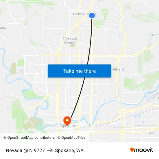 Nevada @ N 9727 to Spokane, WA map