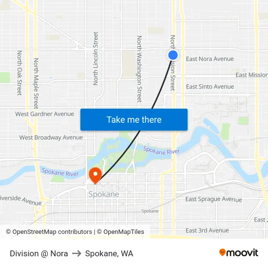 Division @ Nora to Spokane, WA map