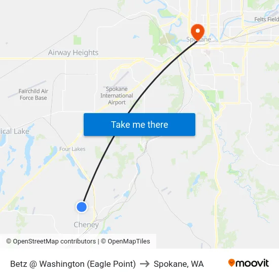 Betz @ Washington (Eagle Point) to Spokane, WA map