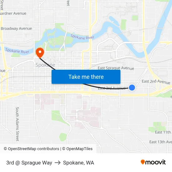 3rd @ Sprague Way to Spokane, WA map