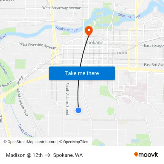 Madison @ 12th to Spokane, WA map