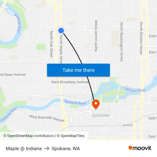 Maple @ Indiana to Spokane, WA map
