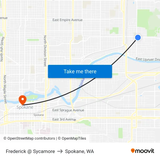 Frederick @ Sycamore to Spokane, WA map