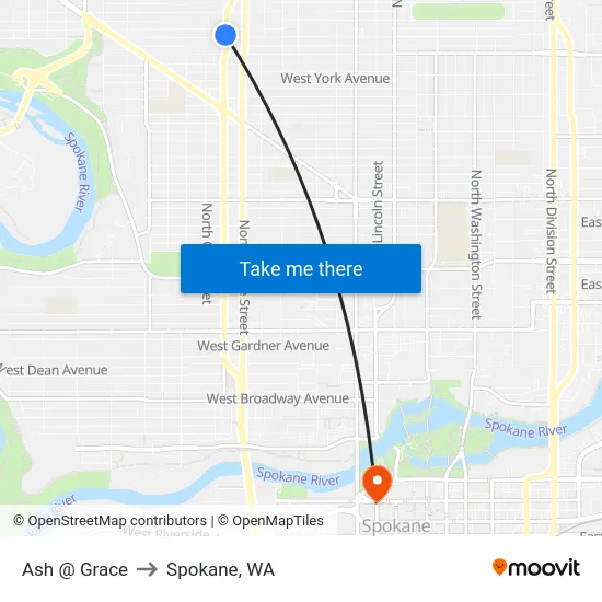 Ash @ Grace to Spokane, WA map