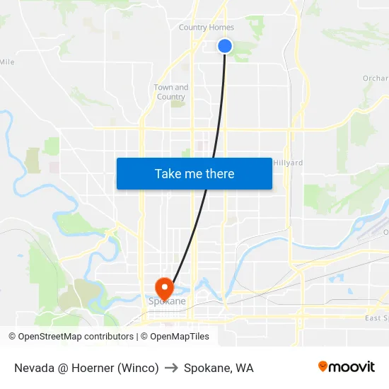 Nevada @ Hoerner (Winco) to Spokane, WA map